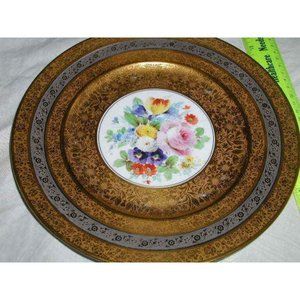 Vintage Royal Bavarian Hutschenreuther 10-3/4" Silver and Gold Center Peony 1919
